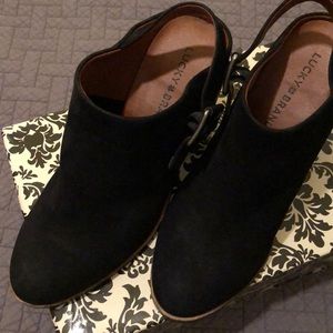 Lucky Brand, black sling back Machiko mules sz 7